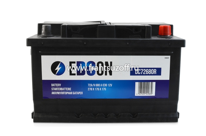 Аккумулятор EDCON  680A 72Ah  ( Полюса - 0,  Длина - 278, Ширина - 175, Высота - 175 )